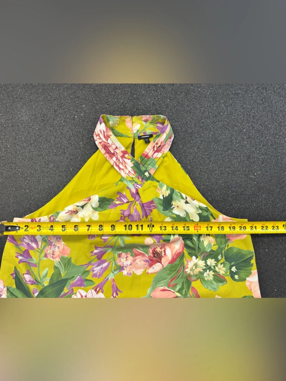 Express Floral Halter Neck Tank Top - Green Pink Floral Floral Lined - Picture 6 of 11